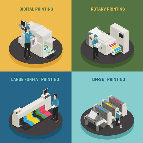 Printing House 4 Isometric Icons Stock Illustration