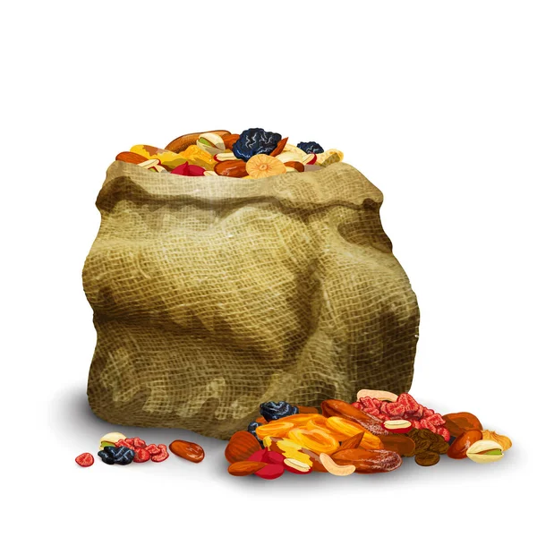 Frutas secas en saco — Vector de stock