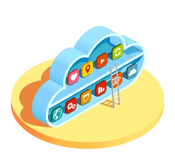 Cloud Computing Apps Isometrische Zusammensetzung — Stockvektor