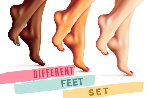 Ensemble de pieds féminins différents — Image vectorielle