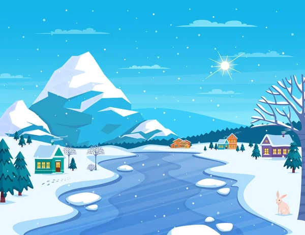 冬の風景と町の図 — ストックベクタ