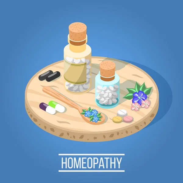 Homéopathie Composition isométrique — Image vectorielle