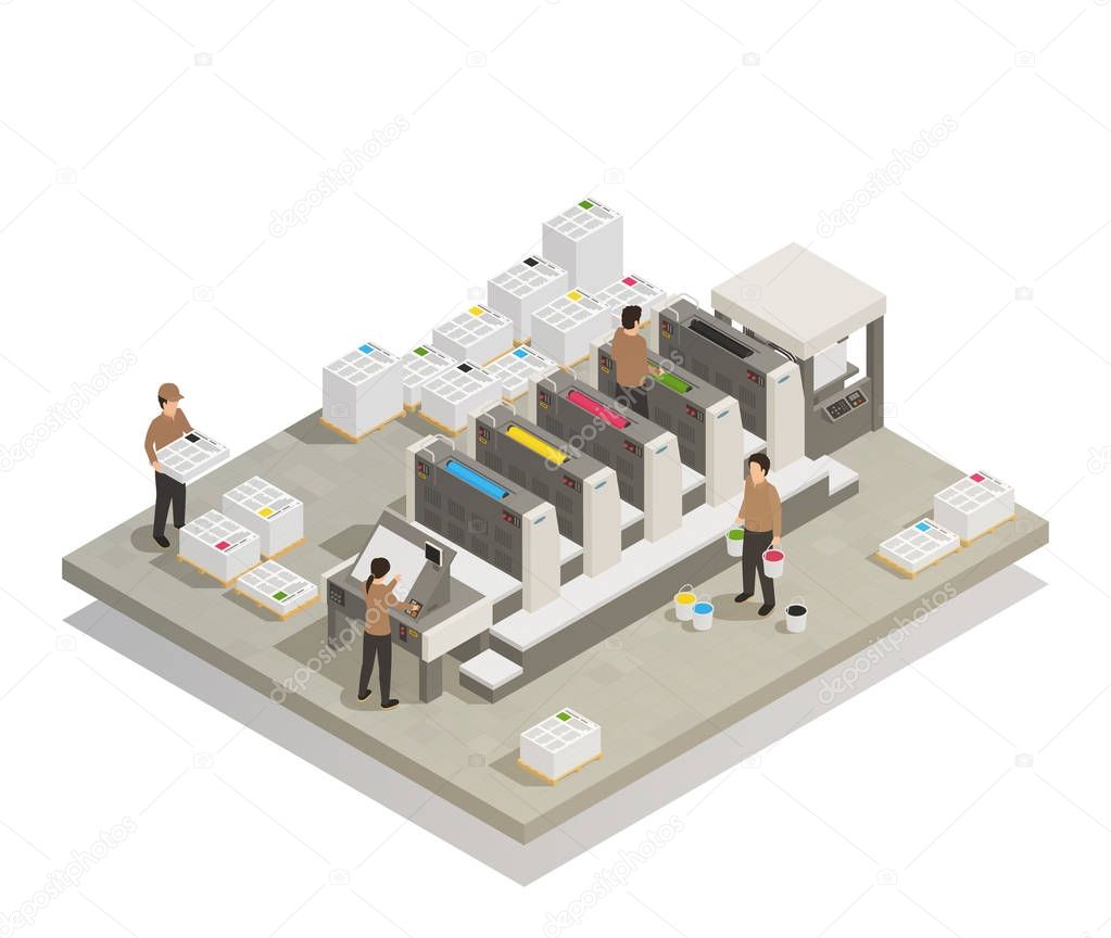  Printing Production Process Isometric Composition 