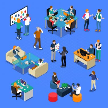 İnsanlar Coworking izometrik Set