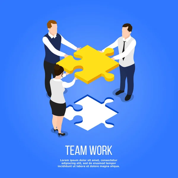 Trabajo en equipo Isométrico Puzzle Concept — Vector de stock