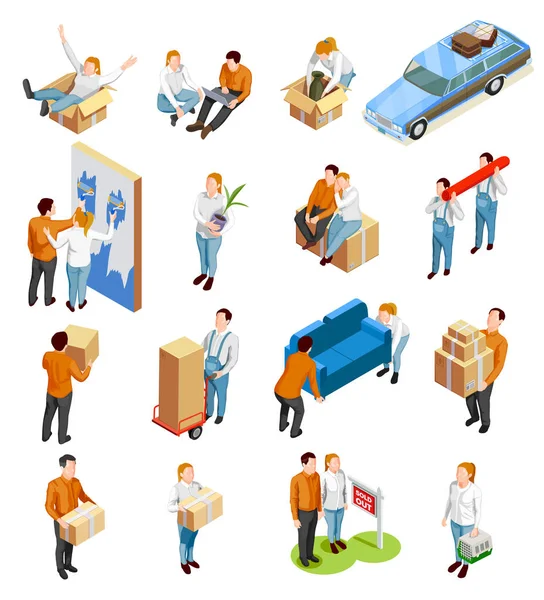 Moving People Isometric Set — Stock Vector