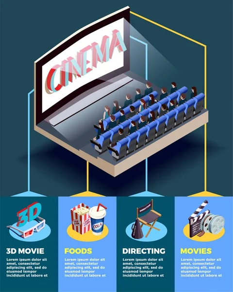 Cinema Auditorium Isometric Infographics — Stock Vector