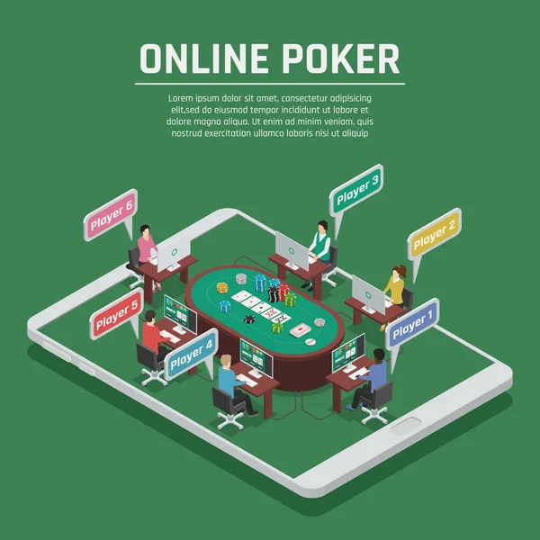 Online Poker izometrické složení plakát — Stockový vektor