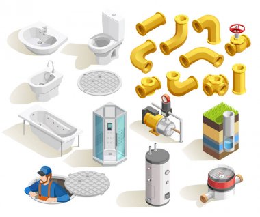 Tesisatçı izometrik Icons Set