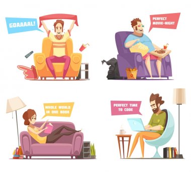 Yerleşik kişiler Retro karikatür simgeleri
