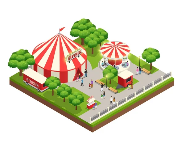 Tienda de circo en Park Composición isométrica — Vector de stock