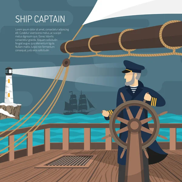 Kapitan jachtu morskie płaskie plakat — Wektor stockowy