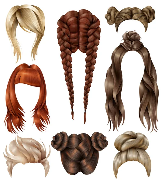 Realistic Female Hairstyles Set — Stock Vector