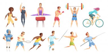 Sporcu karikatür karakter kümesi
