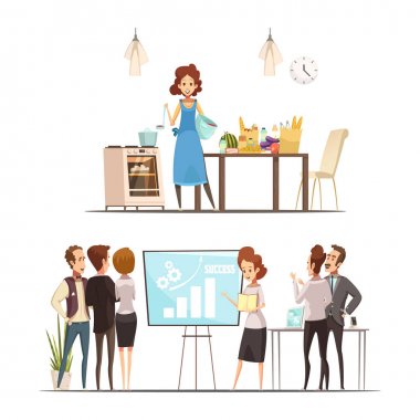 Annelik karikatür iş aile kavramı