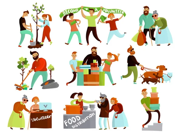 Volunteering Situations Cartoon Collection — Stock Vector