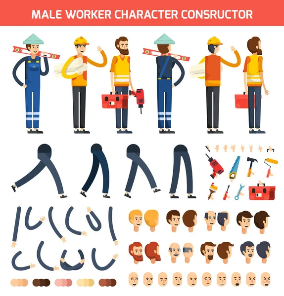 Masculino trabalhador personagem construtor composição — Vetor de Stock