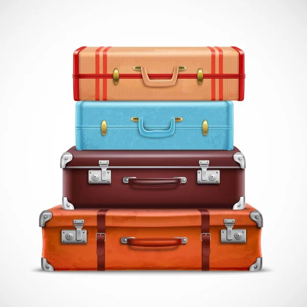 Retro seyahat Bagaj bavul gerçekçi kümesi — Stok Vektör