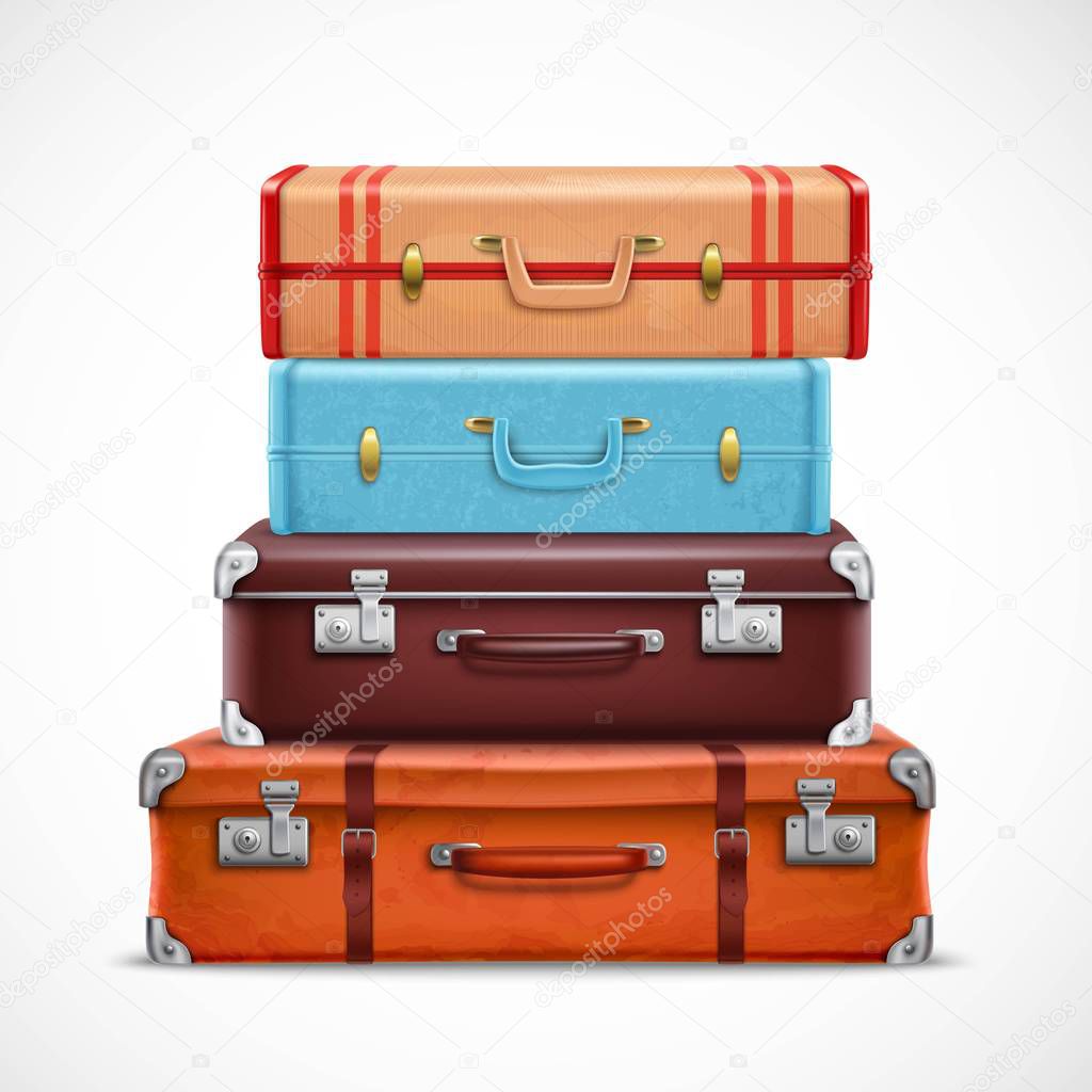 Retro Travel Luggage Suitcases Realistic Set 