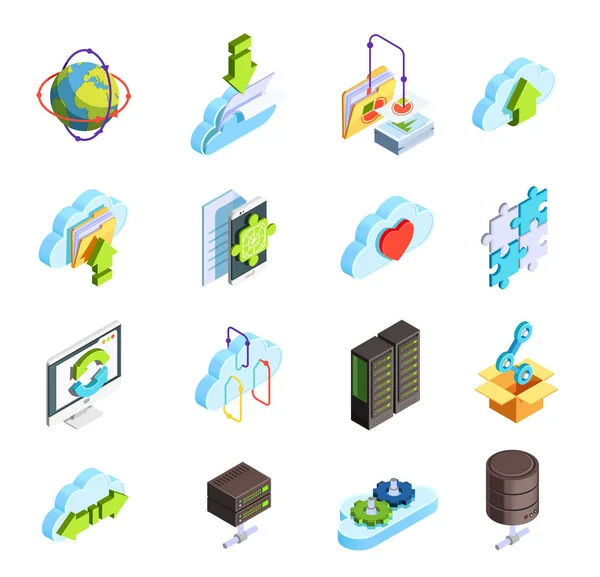 Conjunto de ícones isométricos de serviço em nuvem — Vetor de Stock