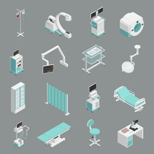 Set icone isometriche dell'attrezzatura ospedaliera — Vettoriale Stock