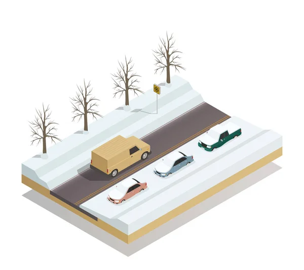 Paesaggio stradale invernale Composizione isometrica — Vettoriale Stock