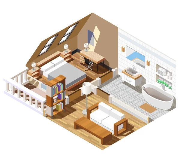 Apartment Interior Isometric Composition — Stock Vector