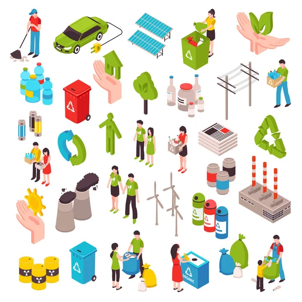 Ecology And Garbage Isometric Set — Stock Vector