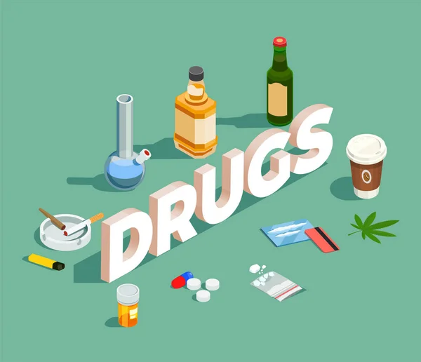 Drugs Isometric Composition — Stock Vector