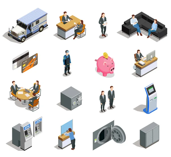 Bank Elements Isometric Icons Set — Stock Vector