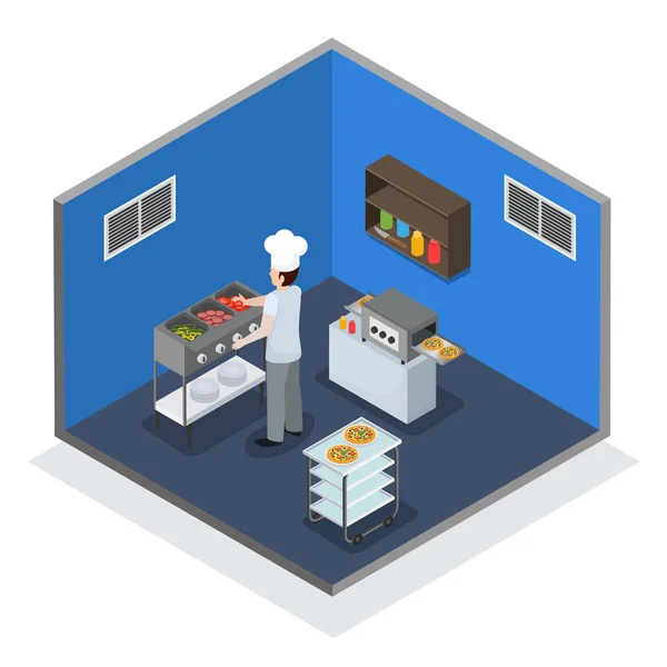 Composição Isométrica Interior da Cozinha Profissional — Vetor de Stock