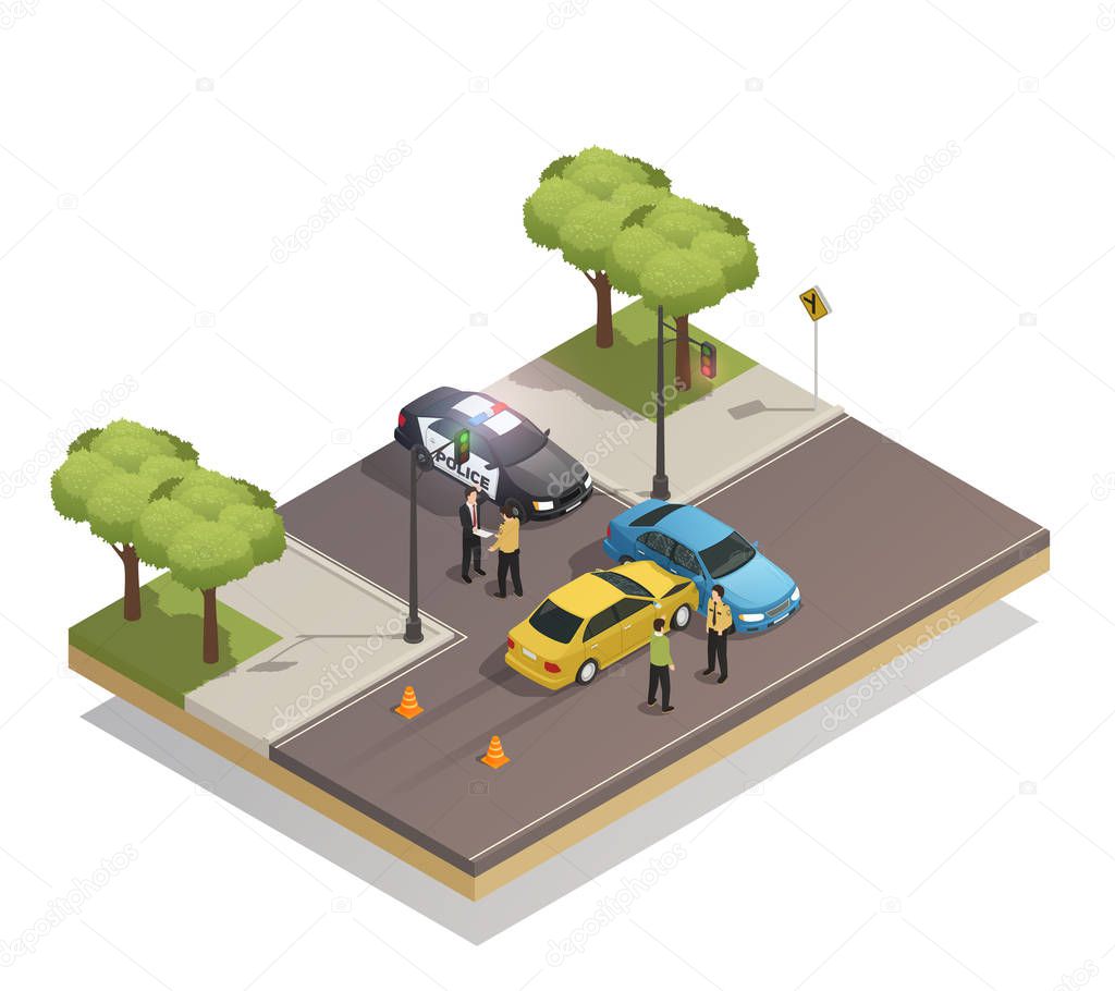 Road Collision Accident Isometric Composition 