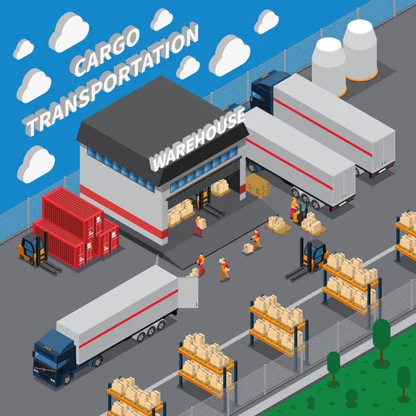 Cargo Transportation Isometric Composition — Stock Vector