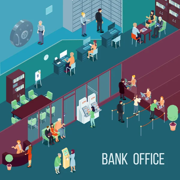 Ilustração Isométrica do Bank Office — Vetor de Stock