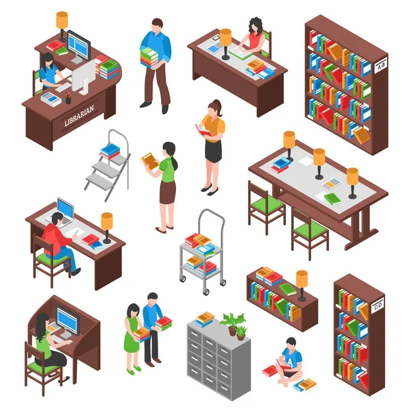 Library Isometric Set — Stock Vector