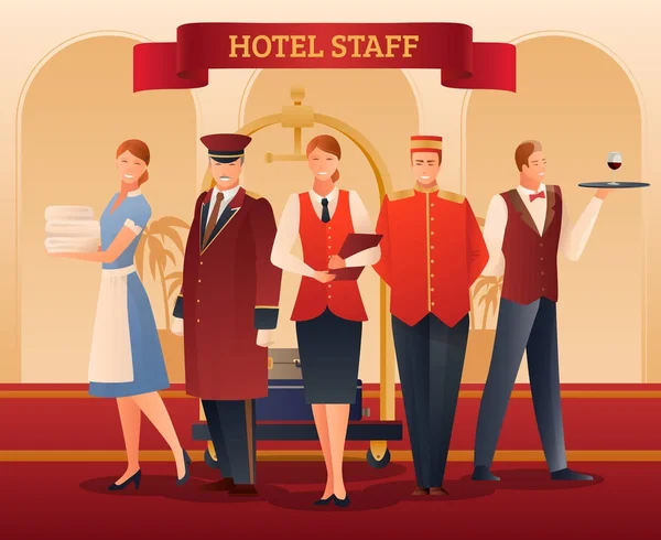 Hotel Staff Flat Composition — Stock Vector