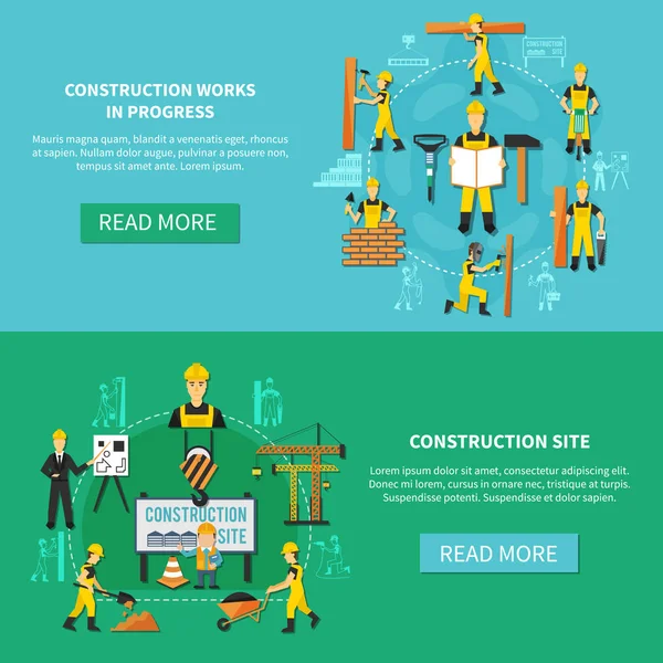 Construction Worker Flat Banner Set — Stock Vector