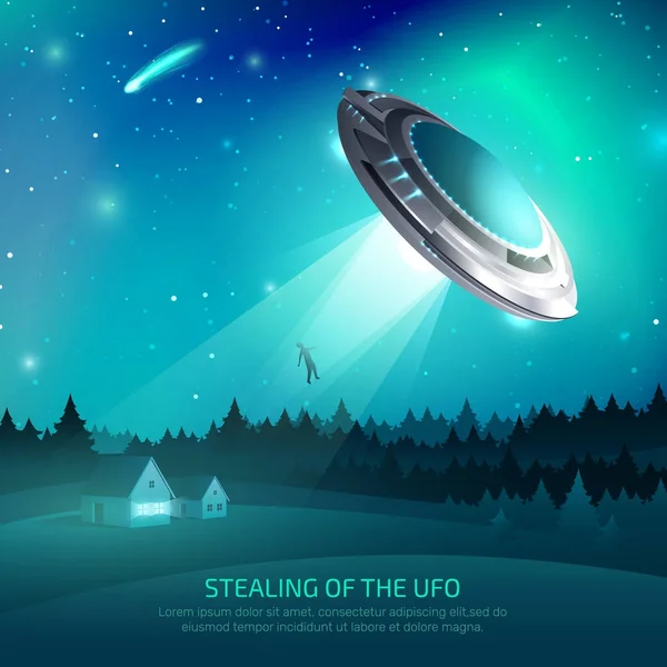 Alien Spacecraft Kidnapping Poster — Stock Vector