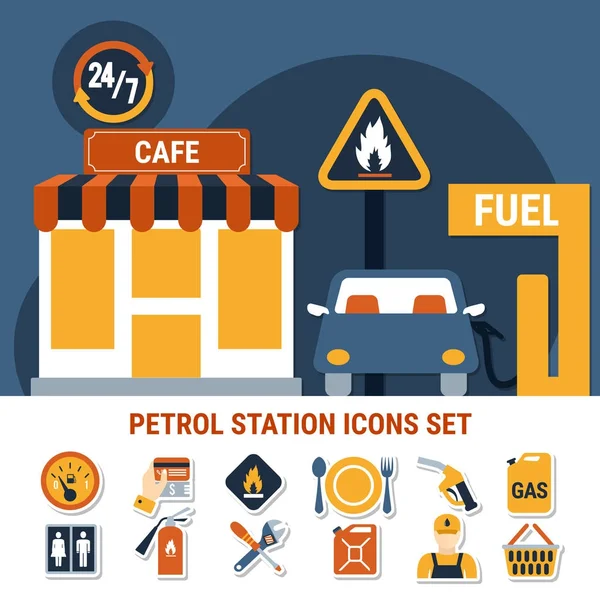 Juego de iconos de bomba de combustible — Vector de stock