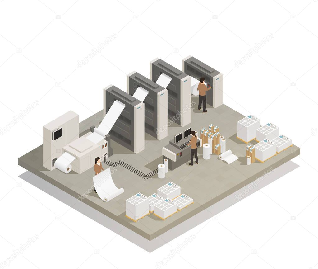  Printing Production Process Isometric Composition 