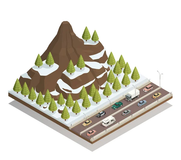 Winter Mountains Landscape Isometric composition — Stock Vector