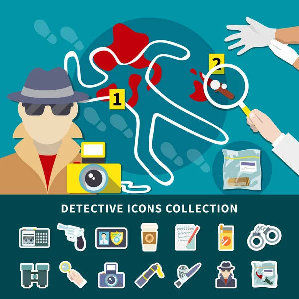 Set di icone detective — Vettoriale Stock