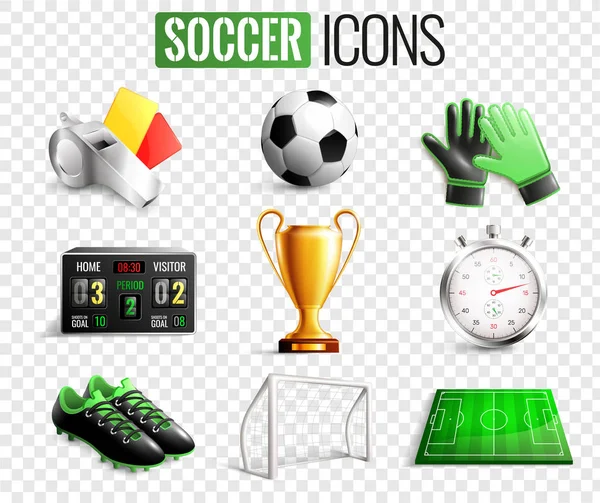 Fußball-Ikonen transparenten Hintergrund gesetzt — Stockvektor
