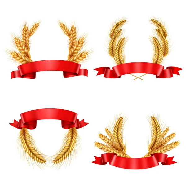 Coronas de espiguillas realistas con cintas — Vector de stock