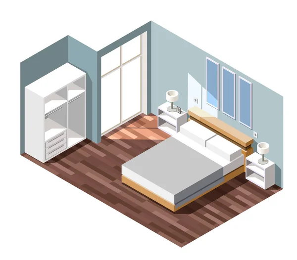 Yatak odası iç izometrik kompozisyon — Stok Vektör