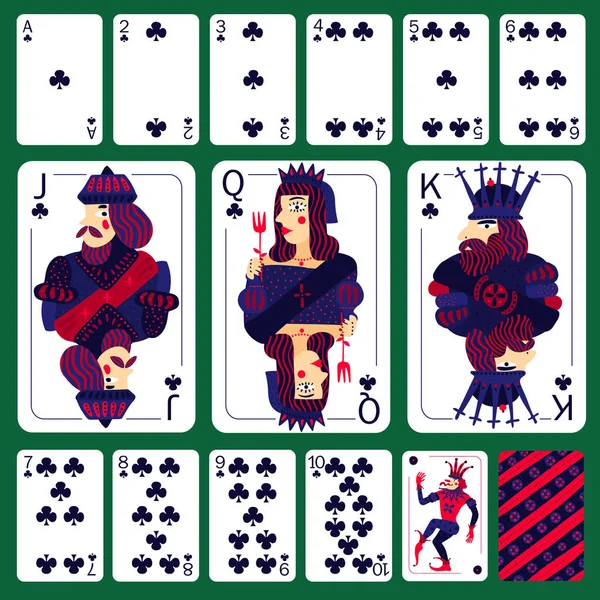 Jeu de cartes à jouer au poker Ensemble de costumes de club — Image vectorielle