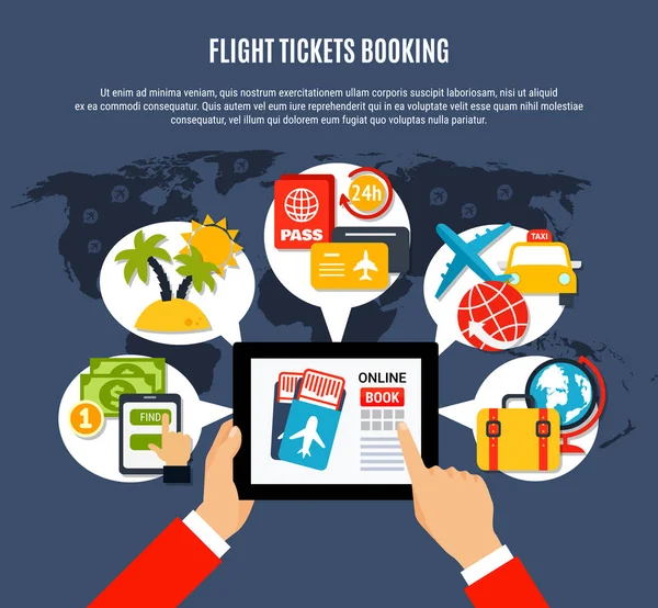 Flyg biljetter Online bokning affisch — Stock vektor