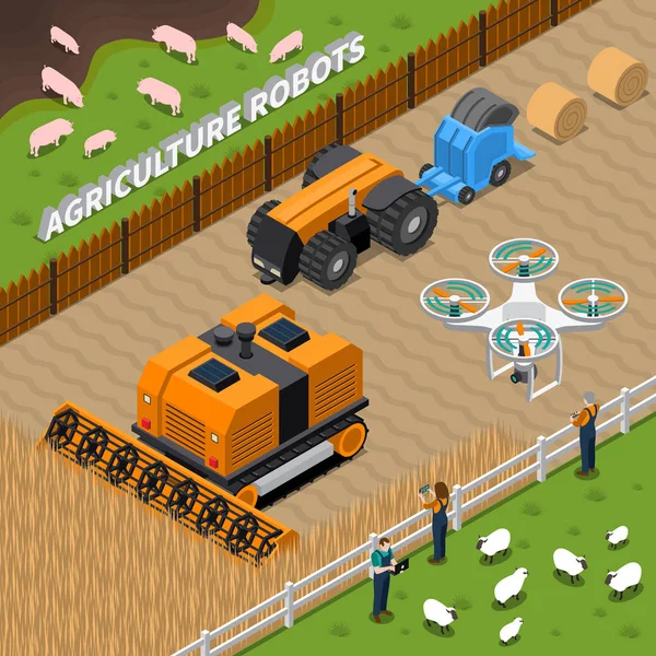 Zemědělství roboty izometrické složení — Stockový vektor
