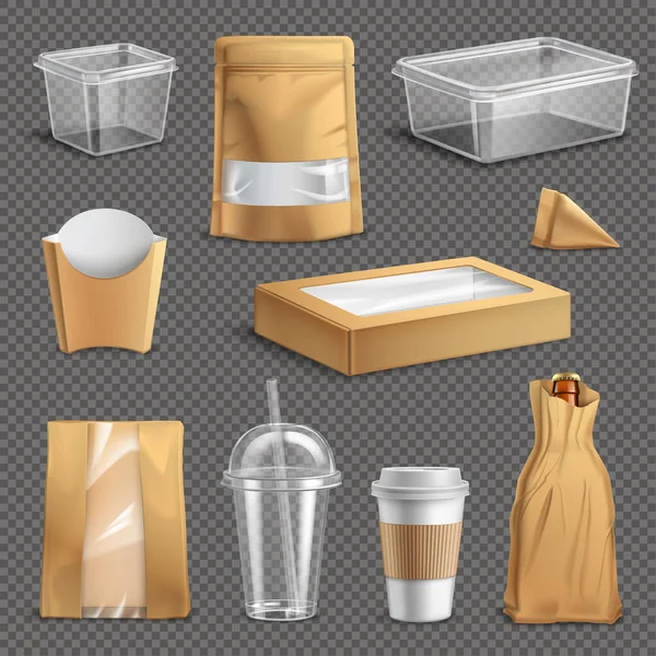 Fastfood Takeaway Packaging Realistic Set - Stok Vektor