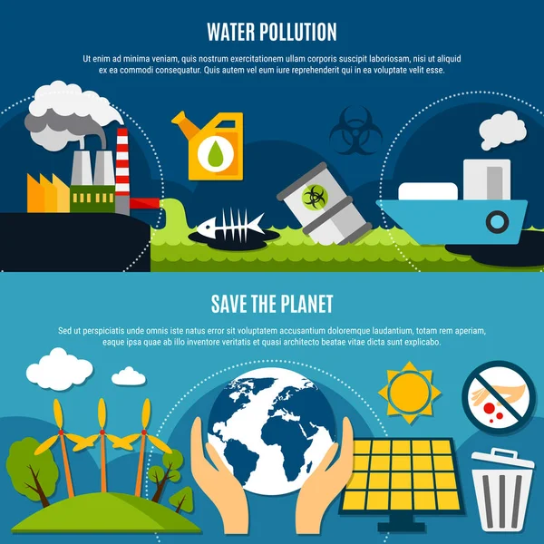 Ensemble de bannières écologie et pollution — Image vectorielle